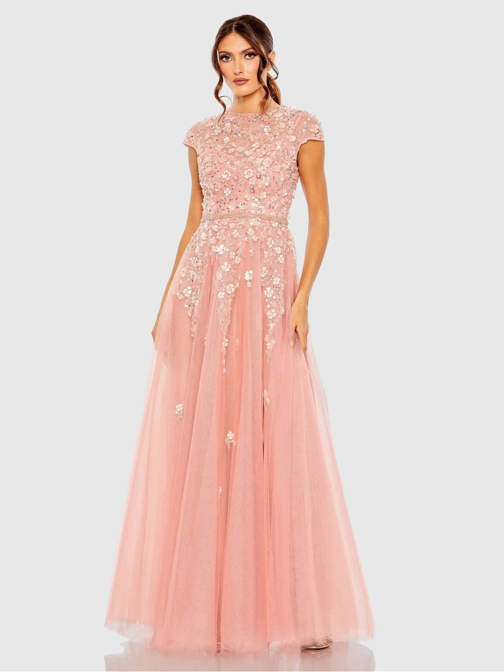 Mac Duggal 20511 Pink High Neck Cap Sleeve Embellished A Line Gown Size 6 NWT